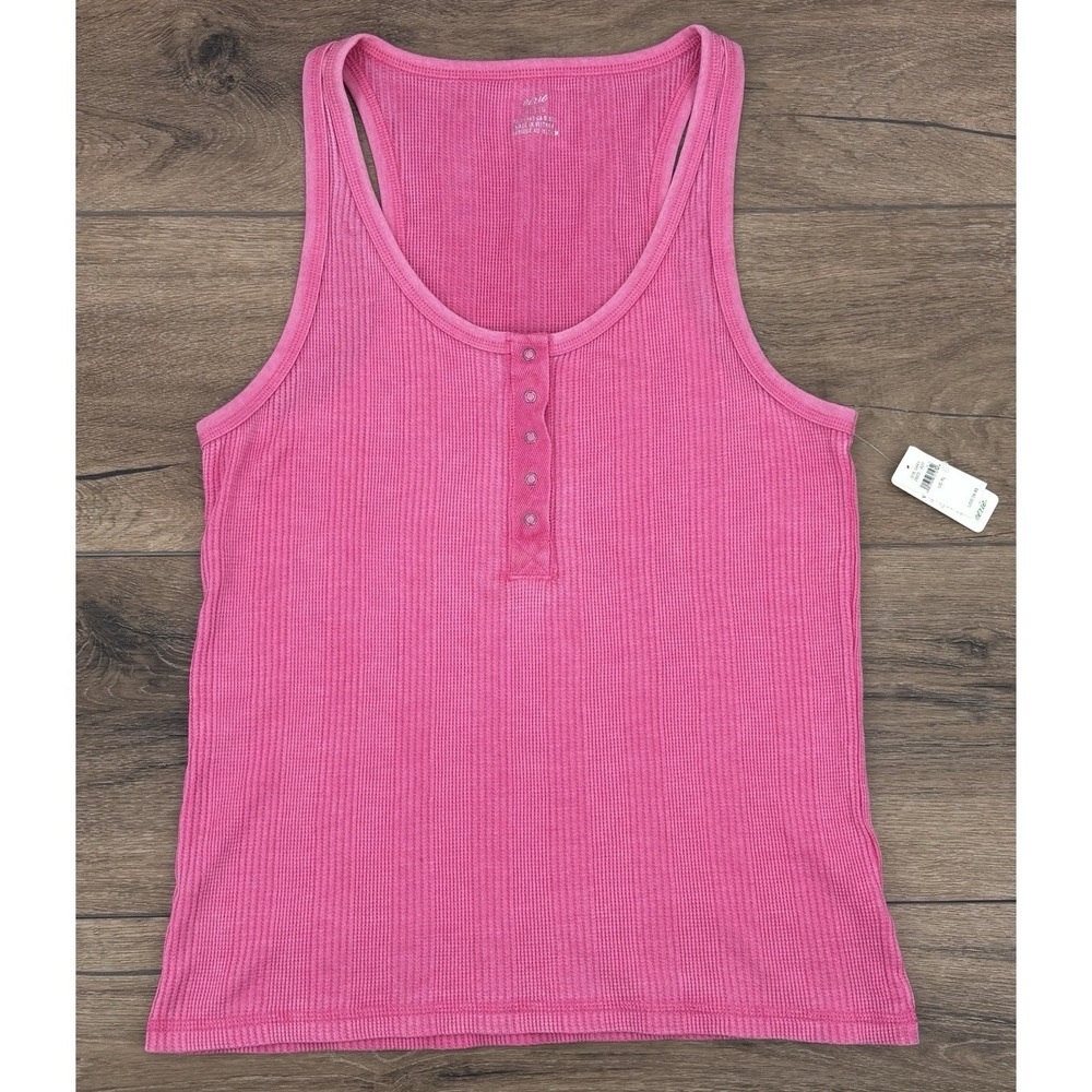 Aerie XL Pink Waffle Knit Henley Tank Top Sleeveless NWT